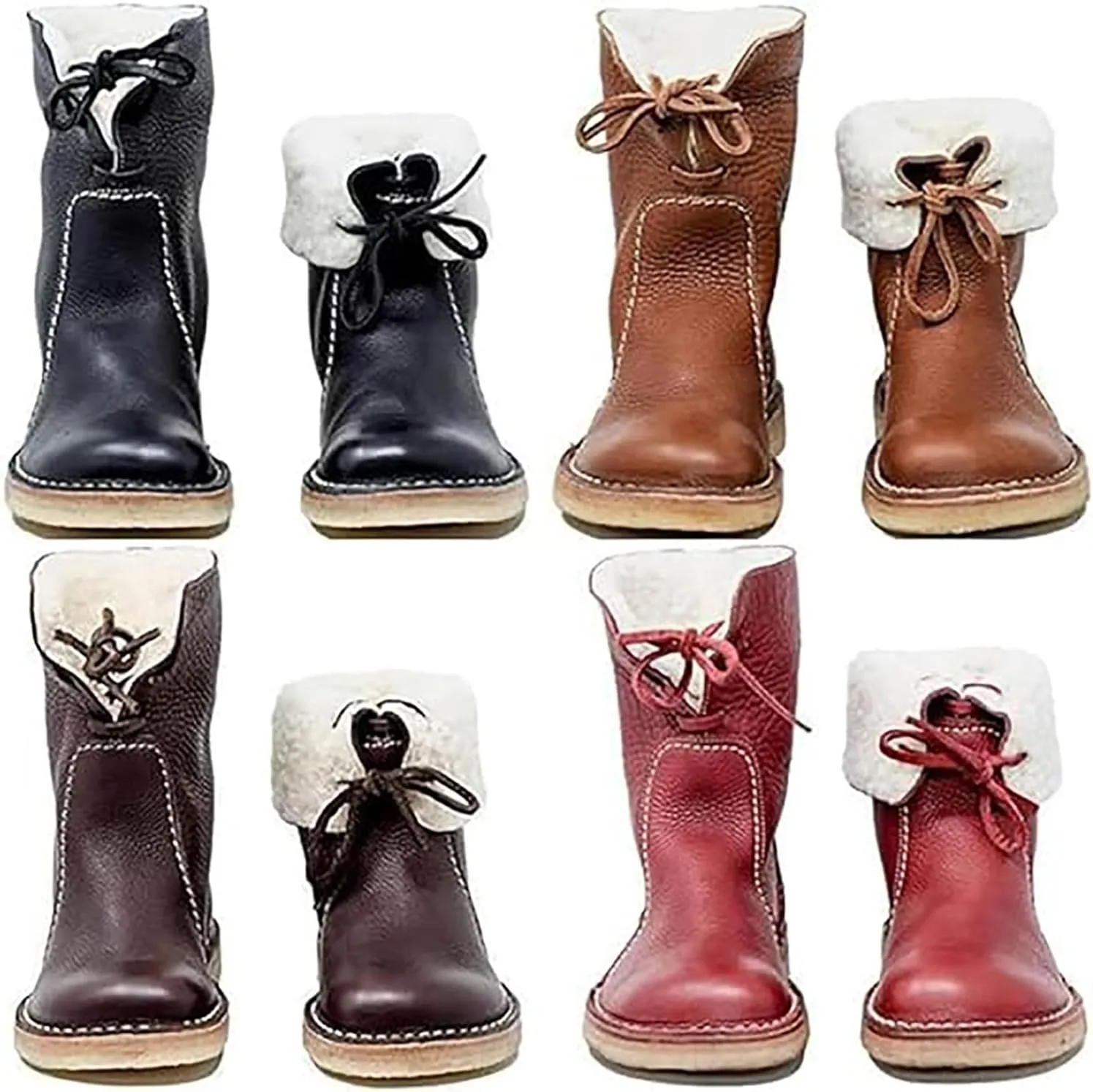 Vintage Buttery-Soft Waterproof Wool Lining Boots,Women's Slip-On Orthopedic Waterproof Diabetic Walking Snow Boots