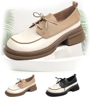 Vintage-Inspired Platform Oxfords for Women - Retro Chunky Sole, Cloud-Like Comfort Round Toe, Professional & Casual Lace-Up Dress Shoes with Color-Block Accents