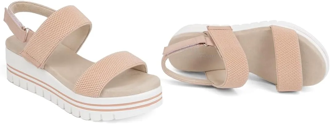 VJH confort Women's Wedge Sandals, Open Toe Ankle Strap Casual Platform Sandals