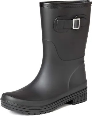 VOROLO Women's Short Rain Boots,Rubber Waterproof Garden Boots,Elastic Slip On Ankle Chelsea Boot,Fashion Insulated Rain Shoe With Low Heel