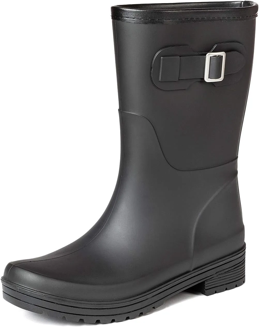 VOROLO Women's Short Rain Boots,Rubber Waterproof Garden Boots,Elastic Slip On Ankle Chelsea Boot,Fashion Insulated Rain Shoe With Low Heel