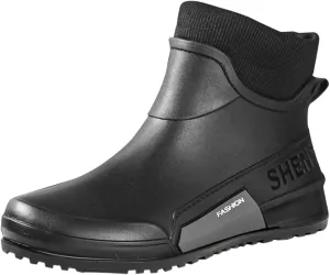 Waterproof Rain Boots Women Knit Lined Mens Grounded Footwear Boots Ankle Booties Heels Dress Barefoot Shoes Short Boots Slip-Ons Garden Fashion Ladies Rain Boot