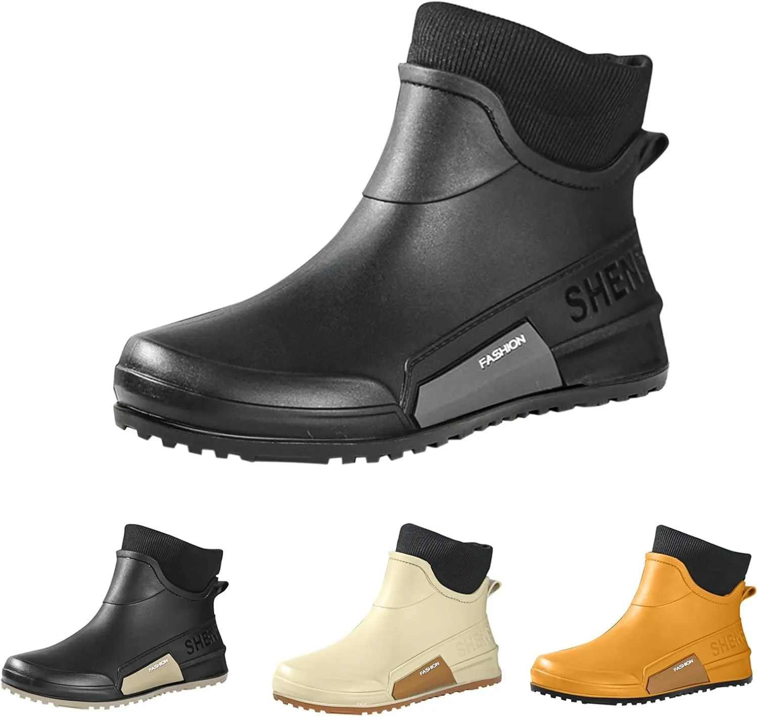 Waterproof Rain Boots Women Knit Lined Mens Grounded Footwear Boots Ankle Booties Heels Dress Barefoot Shoes Short Boots Slip-Ons Garden Fashion Ladies Rain Boot