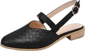 Weave Sandal for Women Fashion Pointed Toe Closed Toe Cutout Strap Buckle Low Heel Casual Shoes Summer Comfortable Flat Slides Mules Shoes