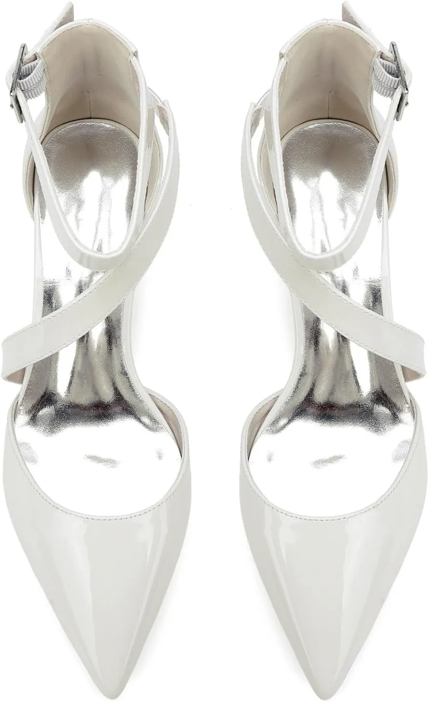 Wedding Bridal Shoes Women's Bridal Low Chunky Block Heels Pointed Toe Ankle Strap Party Wedding Dress Shoes 4.5Cm