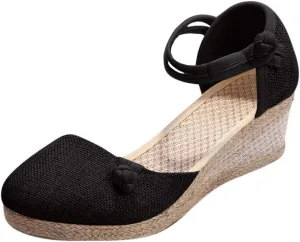 Wedge Sandals for Women 2024 Women Ladies Retro Canvas Wedge Round Toe Casual Sandals Singles Shoes