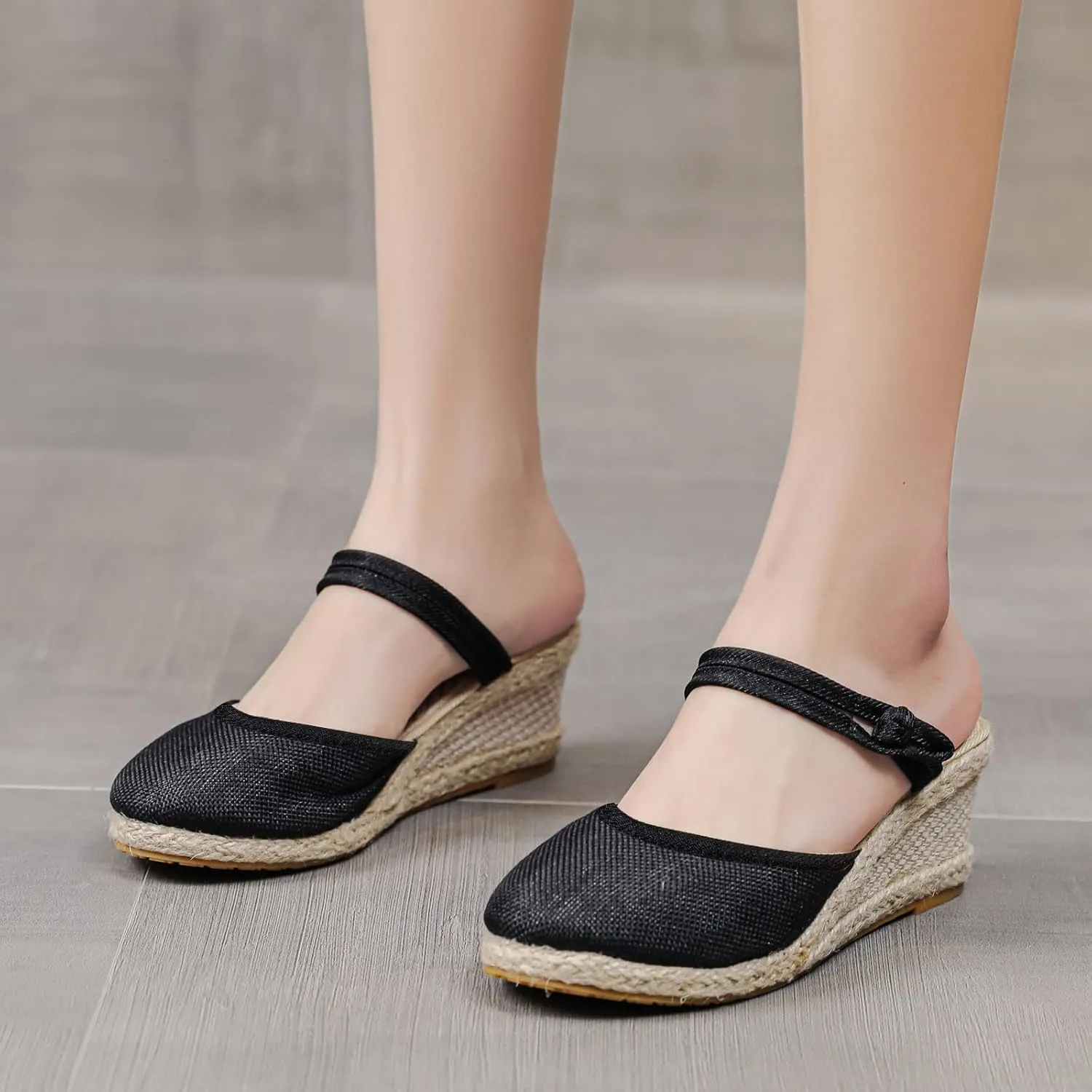 Wedge Sandals for Women Closed Toe Wedge Heels Sandals Retro Casual Buckle Strap Sandal Platform Summer Shoes