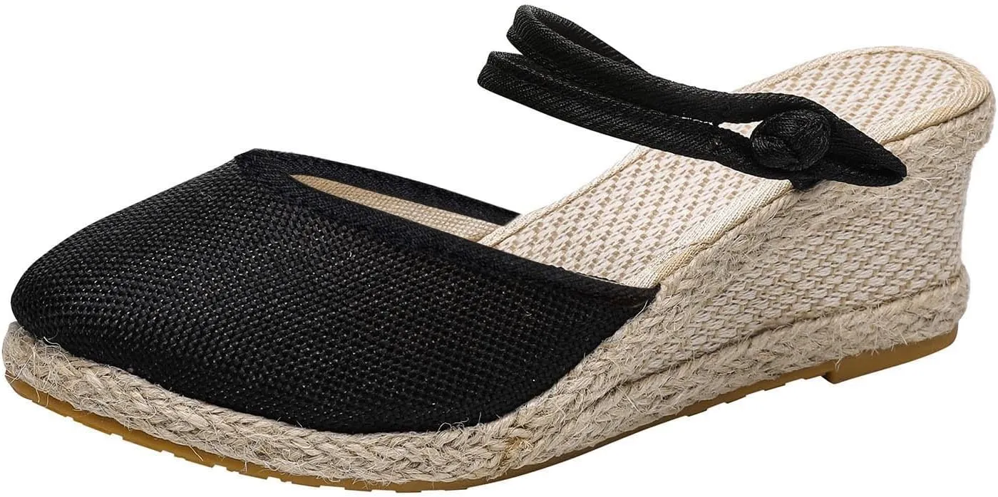 Wedge Sandals for Women Closed Toe Wedge Heels Sandals Retro Casual Buckle Strap Sandal Platform Summer Shoes