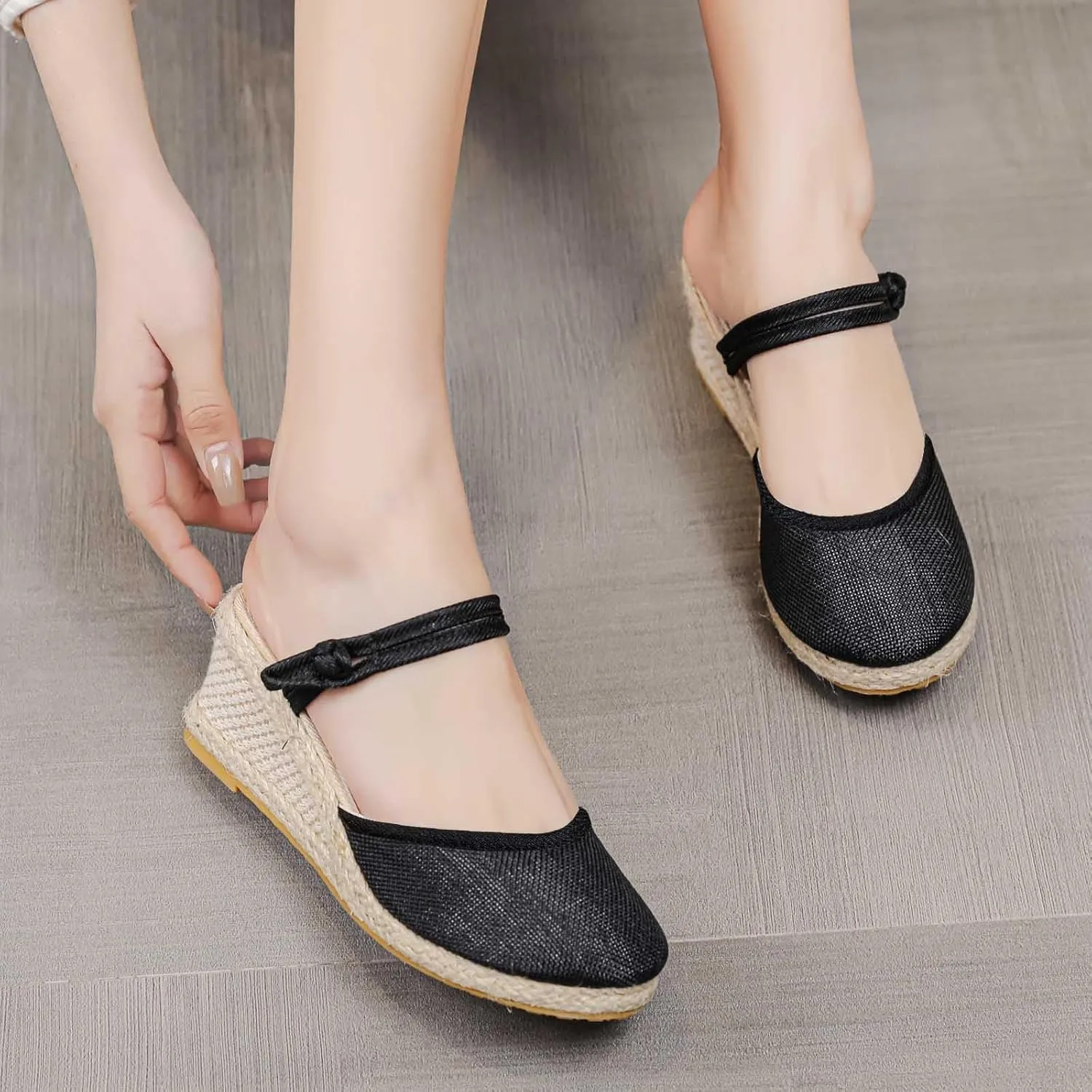 Wedge Sandals for Women Closed Toe Wedge Heels Sandals Retro Casual Buckle Strap Sandal Platform Summer Shoes