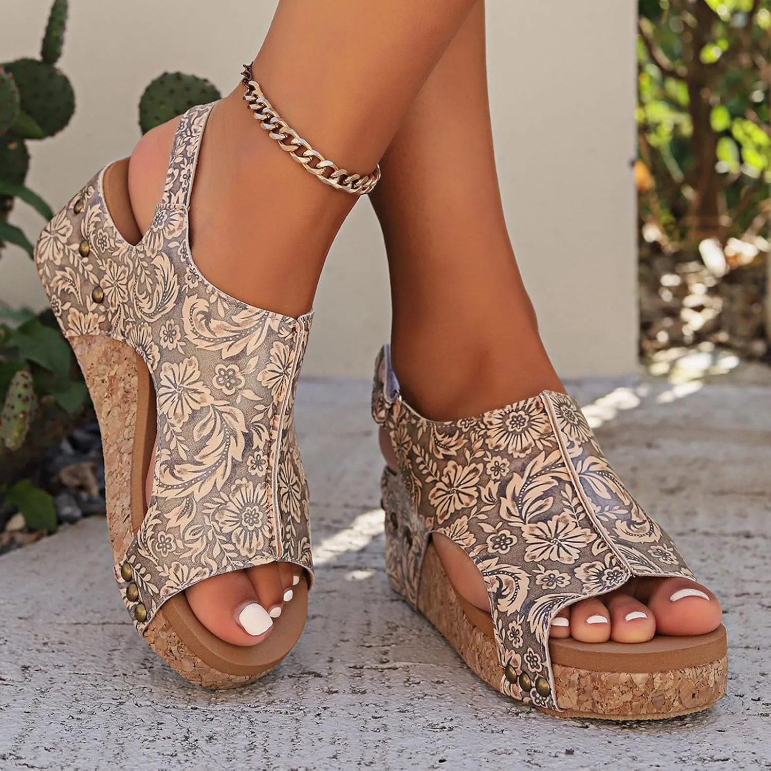 Wedge Sandals for Women Dressy Summer,2025 Women's Open Toe Espadrilles Platform Ankle Strap Comfortable Cork Heeled Wedges Casual Summer Dress Shoes