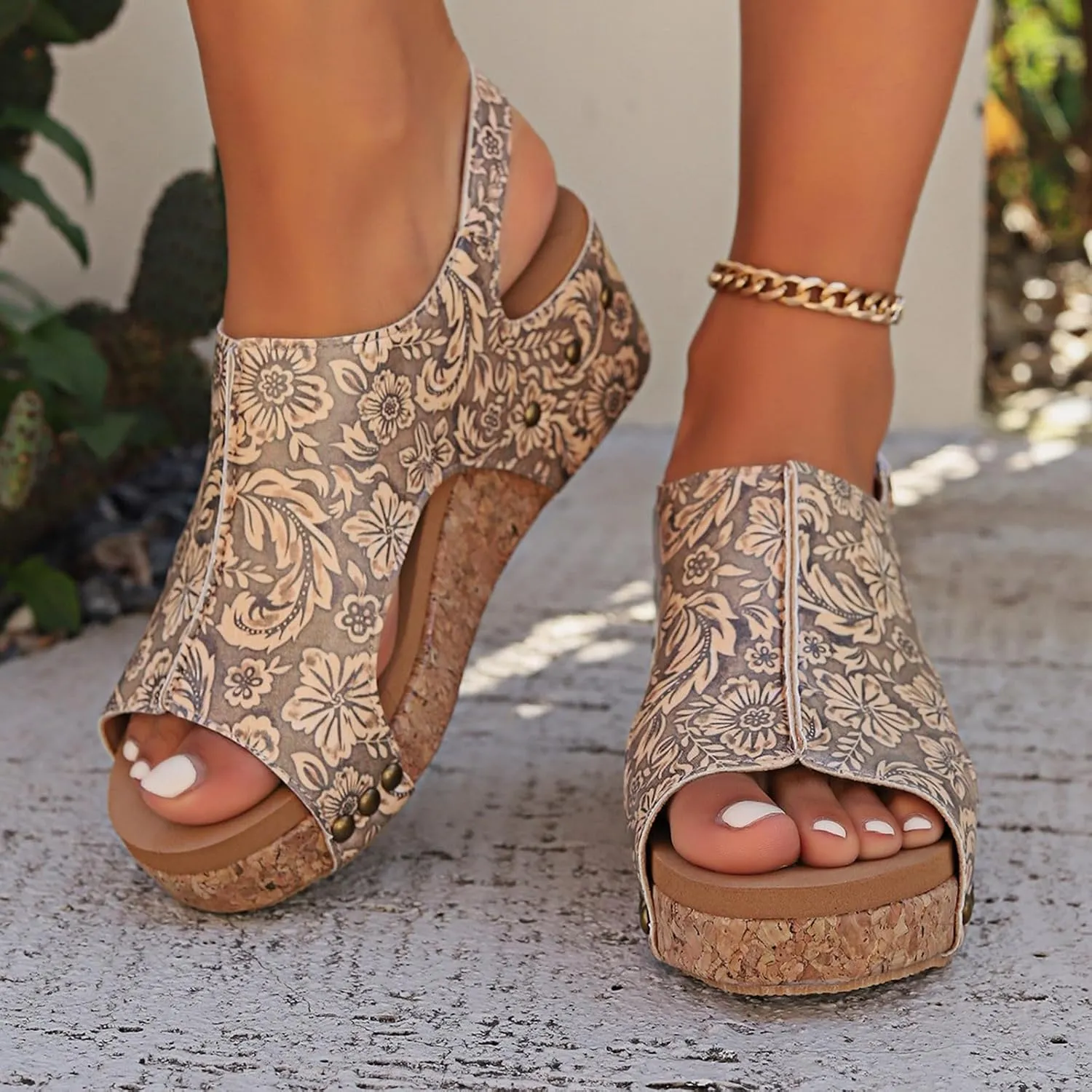 Wedge Sandals for Women Dressy Summer,2025 Women's Open Toe Espadrilles Platform Ankle Strap Comfortable Cork Heeled Wedges Casual Summer Dress Shoes