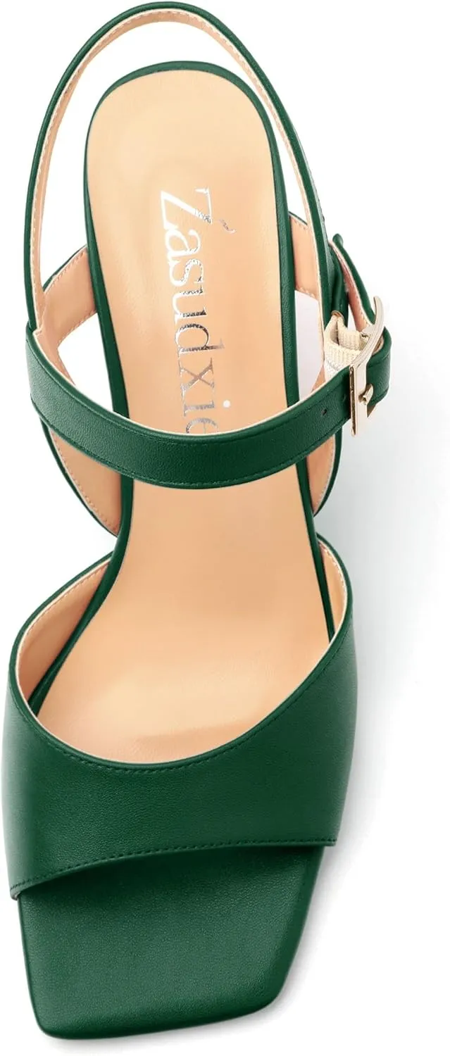 Wedge Sandals for Women, Square Open Toe Ankle Strap Adjustable Strap Matte Comfortable Casual Dating High Heeled Sandals 3.35 Inch