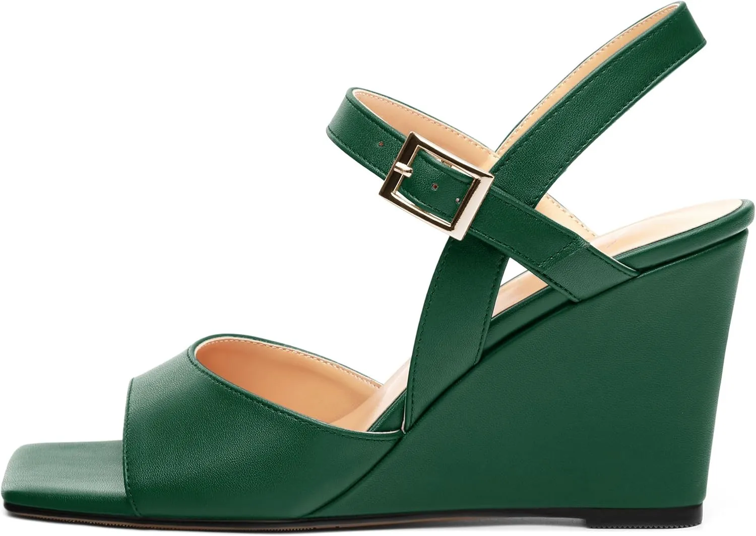 Wedge Sandals for Women, Square Open Toe Ankle Strap Adjustable Strap Matte Comfortable Casual Dating High Heeled Sandals 3.35 Inch