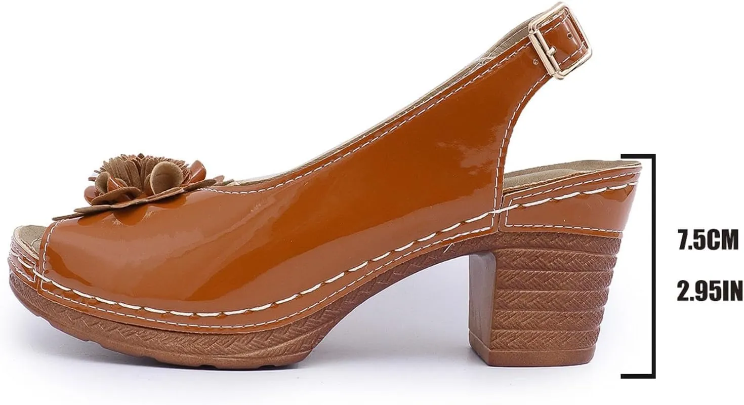 Wedge Sandals for Women Summer Dressy Open Toe Ankle Strap Slingback Chunky Block High Heeled Platform Sandal Summer Dress Pump Shoes