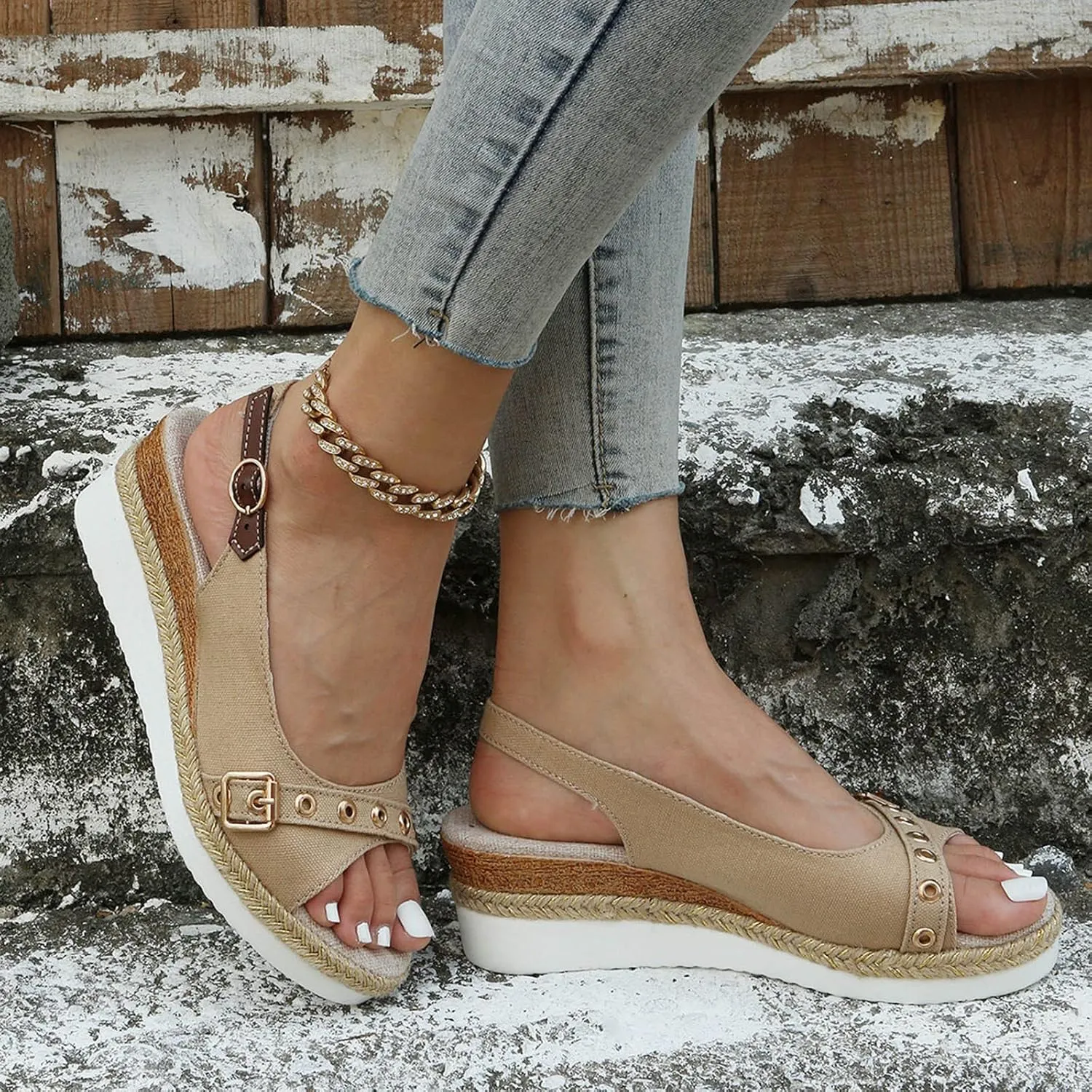 Wedge Sandals for Women Summer Dressy,Comfortable Platform Espadrille Wedge for Women Open Toe Ankle Strap Slope Dressy Heel Platform Sandals Beach Slingback Outdoor Walking Shoes