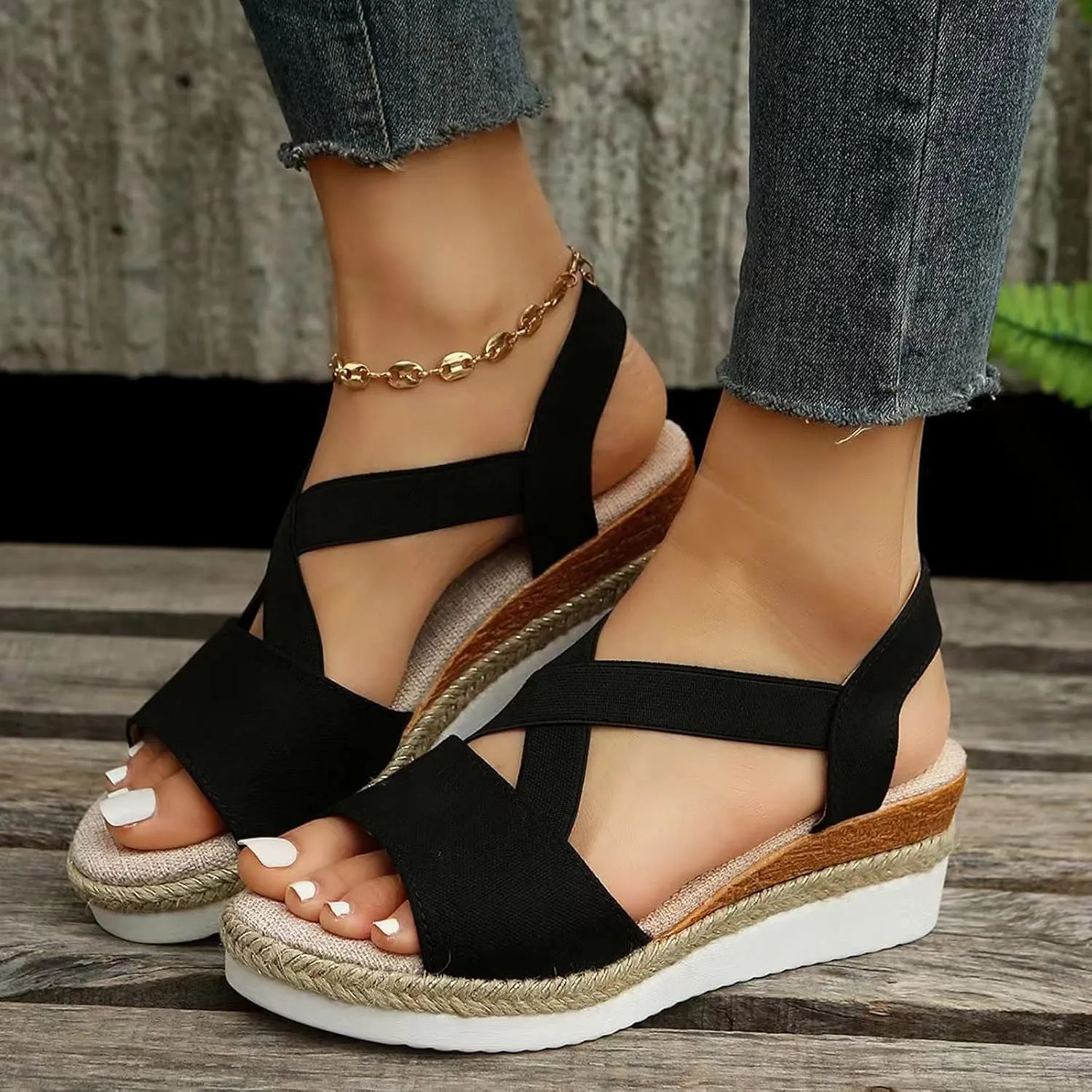Wedge Sandals for Women,Espadrilles for Women Open Toe Ankle Strap Wedge Heels Sandals Platform Dressy Summer Sandals Wide Width Comfortable Orthopedic Sandals Casual