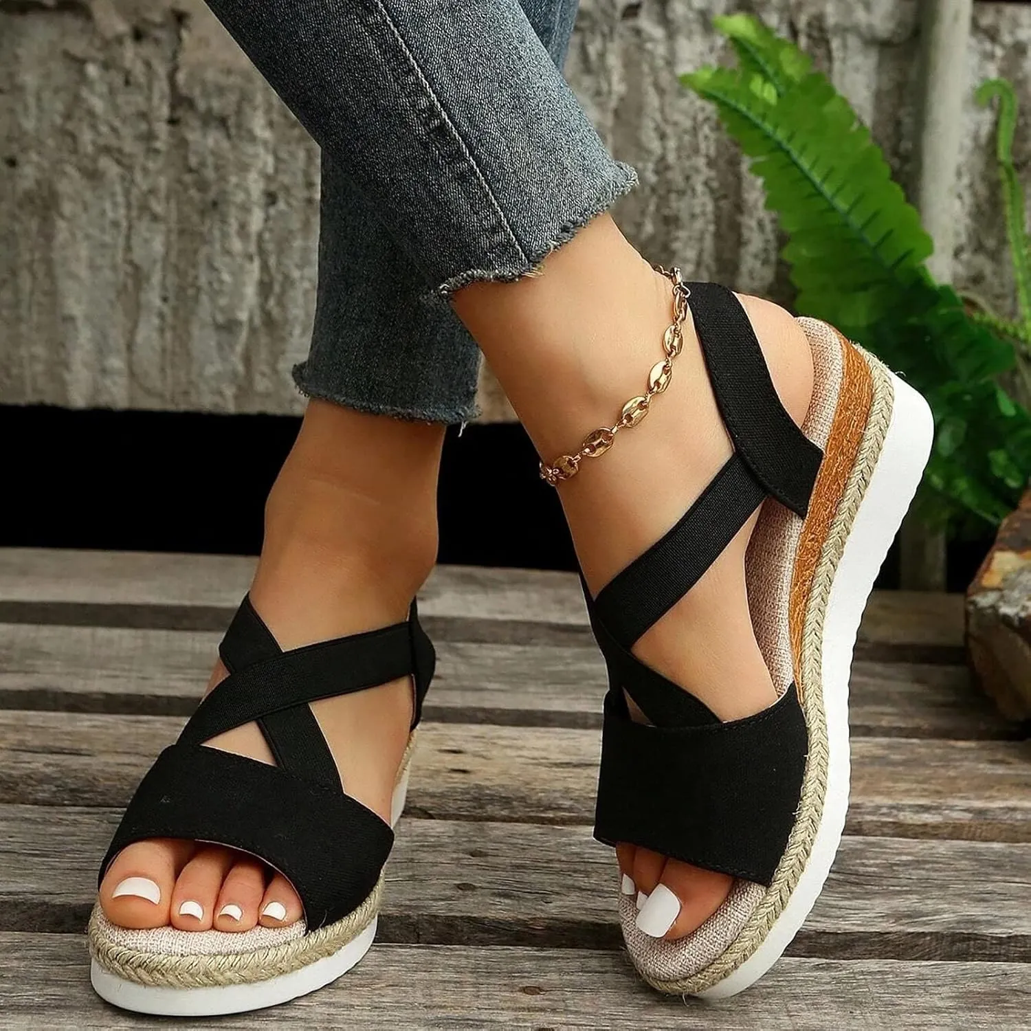 Wedge Sandals for Women,Espadrilles for Women Open Toe Ankle Strap Wedge Heels Sandals Platform Dressy Summer Sandals Wide Width Comfortable Orthopedic Sandals Casual