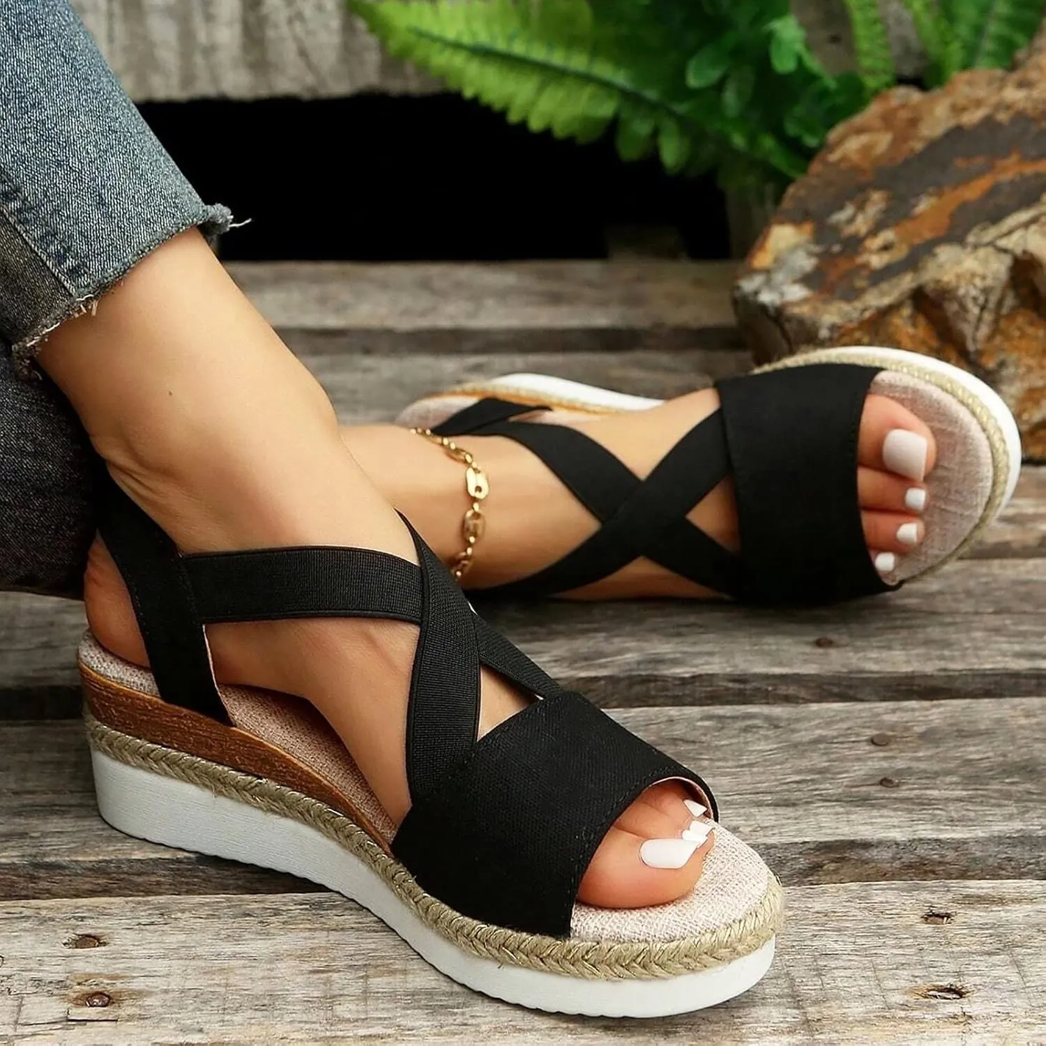 Wedge Sandals for Women,Espadrilles for Women Open Toe Ankle Strap Wedge Heels Sandals Platform Dressy Summer Sandals Wide Width Comfortable Orthopedic Sandals Casual