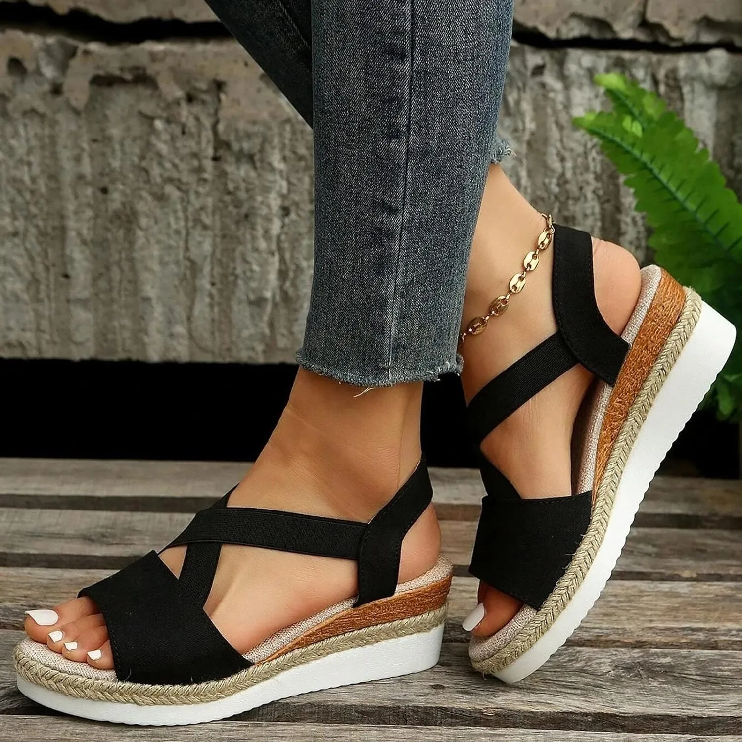 Wedge Sandals for Women,Espadrilles for Women Open Toe Ankle Strap Wedge Heels Sandals Platform Dressy Summer Sandals Wide Width Comfortable Orthopedic Sandals Casual