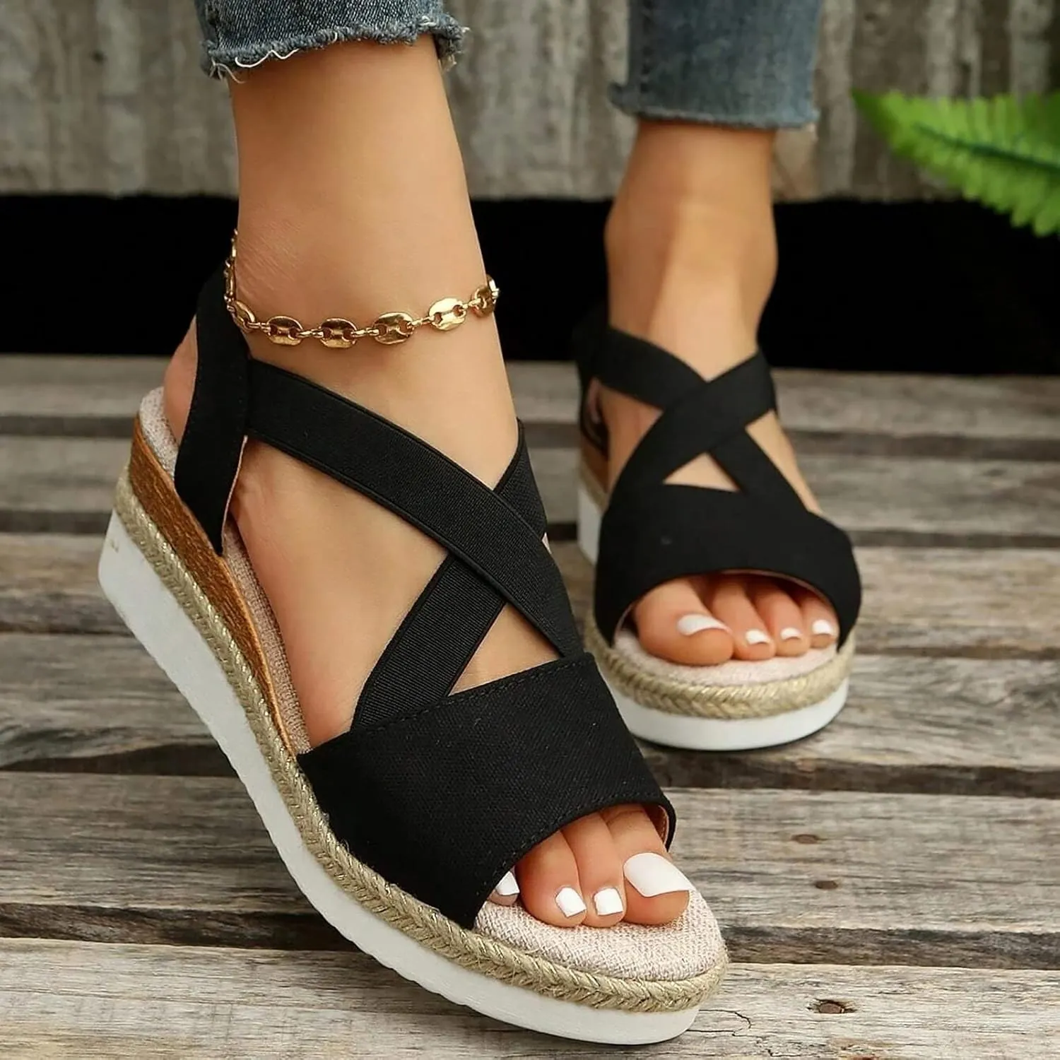Wedge Sandals for Women,Espadrilles for Women Open Toe Ankle Strap Wedge Heels Sandals Platform Dressy Summer Sandals Wide Width Comfortable Orthopedic Sandals Casual