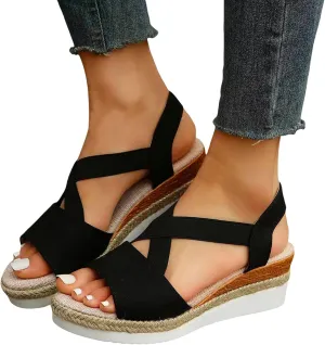 Wedge Sandals for Women,Espadrilles for Women Open Toe Ankle Strap Wedge Heels Sandals Platform Dressy Summer Sandals Wide Width Comfortable Orthopedic Sandals Casual