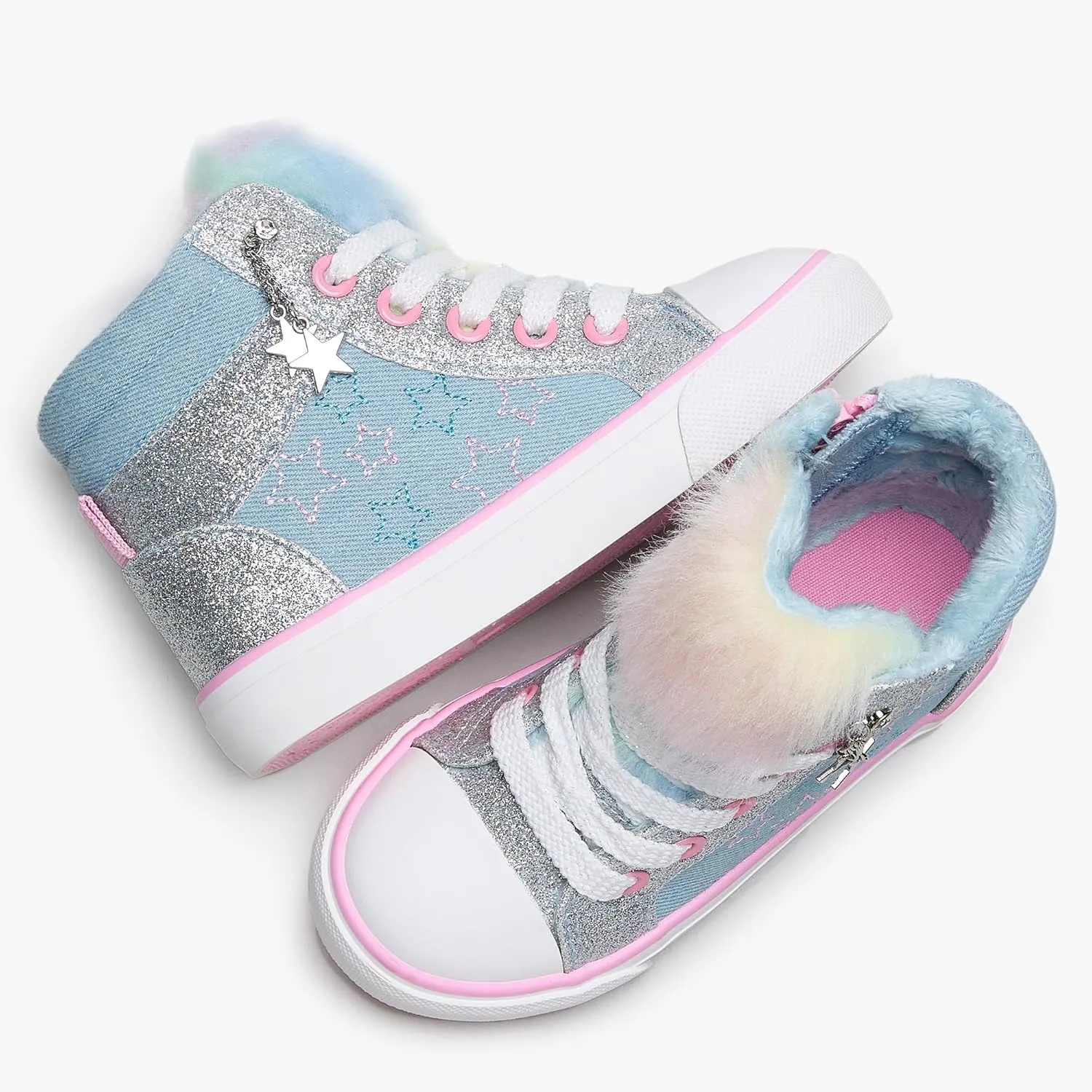 Weestep Girls‘ Glitter High-Top Easy-On Canvas Shoes - Fahion Casual Sneakers for Toddler and Litte Kid