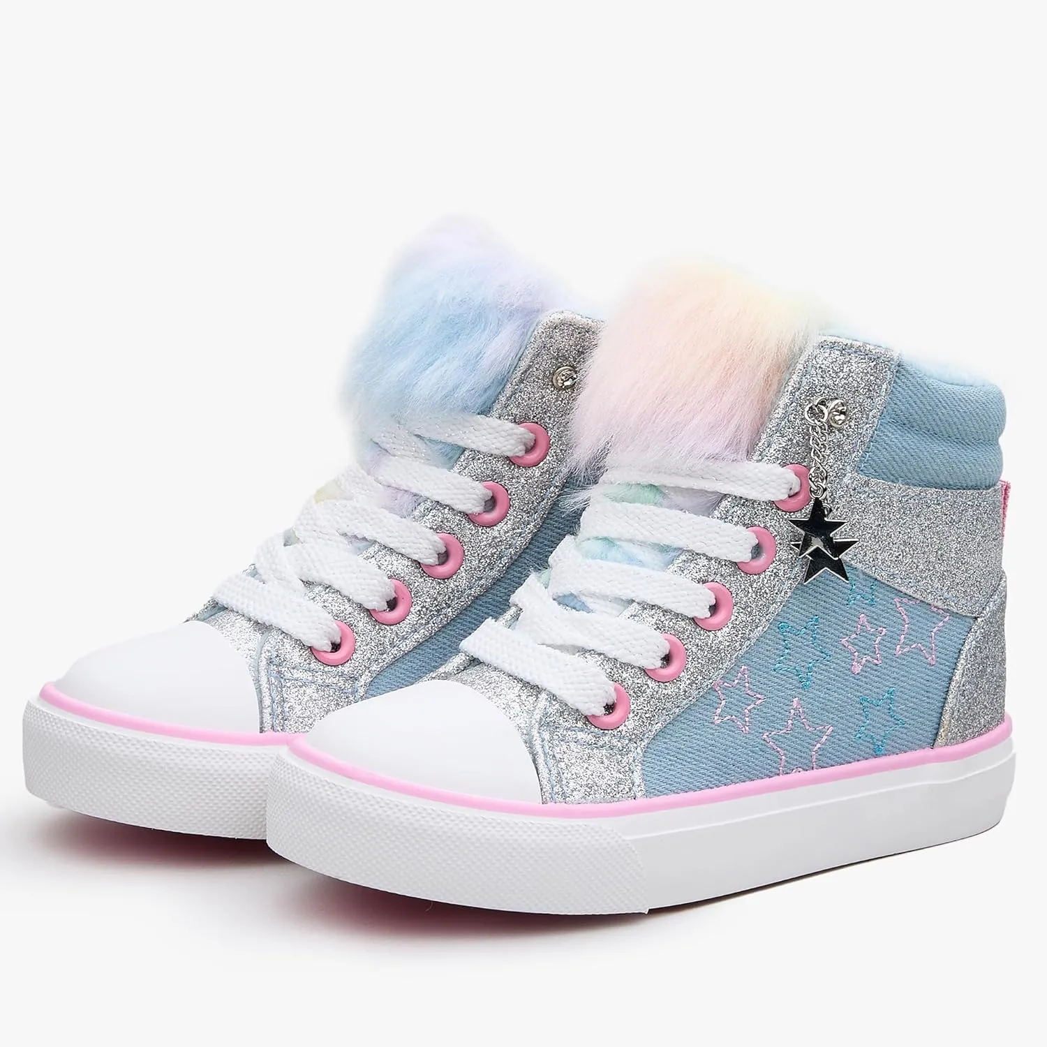 Weestep Girls‘ Glitter High-Top Easy-On Canvas Shoes - Fahion Casual Sneakers for Toddler and Litte Kid