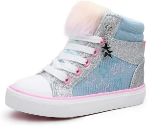 Weestep Girls‘ Glitter High-Top Easy-On Canvas Shoes - Fahion Casual Sneakers for Toddler and Litte Kid