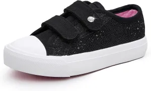 Weestep Girls Glitter Low-Top Casual Canvas Shoes - Lightweight Fashion Sneakers for Toddler and Little Kid