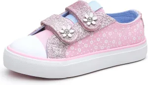 Weestep Girls Glitter Low-Top Casual Canvas Shoes - Lightweight Fashion Sneakers for Toddler and Little Kid