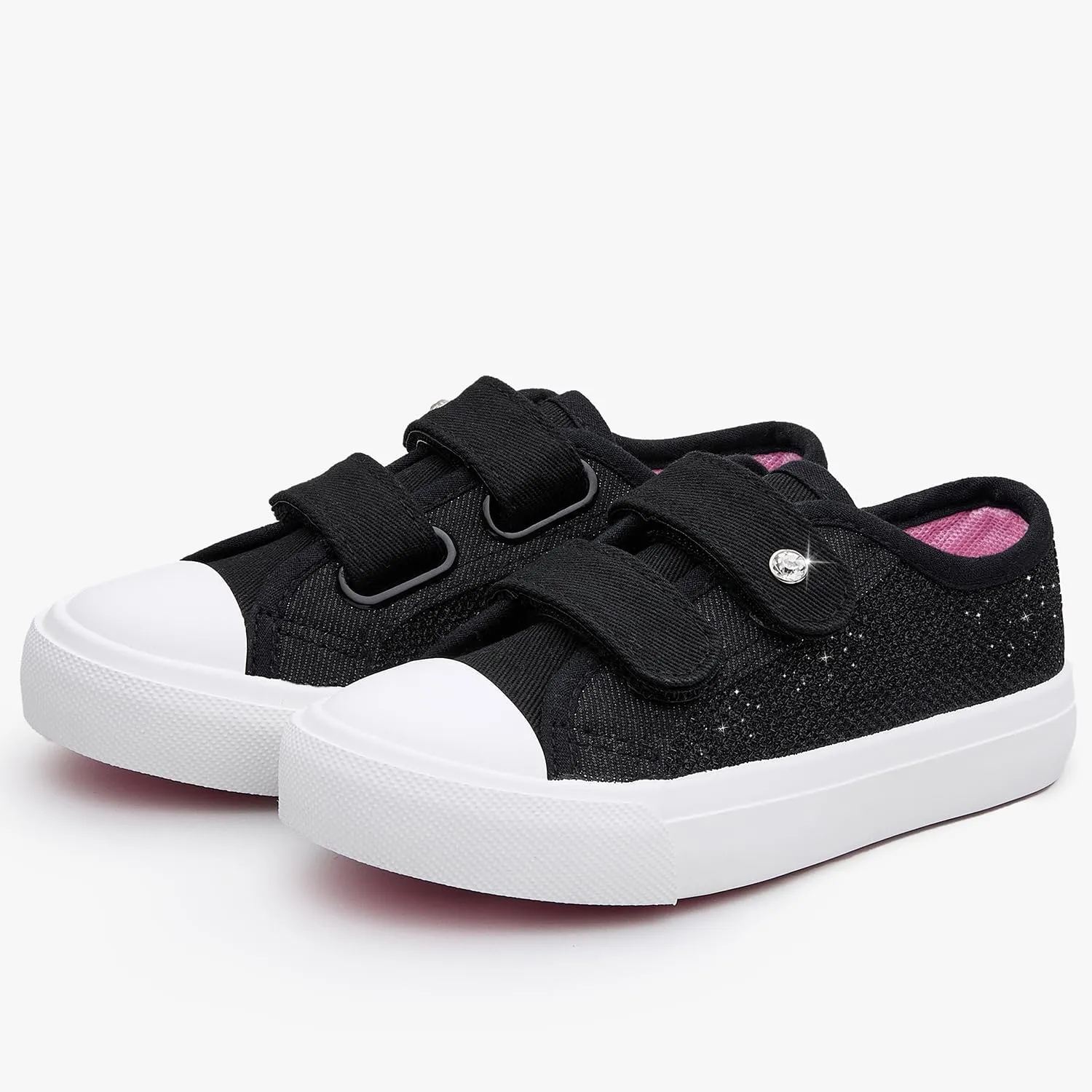 Weestep Girls Glitter Low-Top Casual Canvas Shoes - Lightweight Fashion Sneakers for Toddler and Little Kid