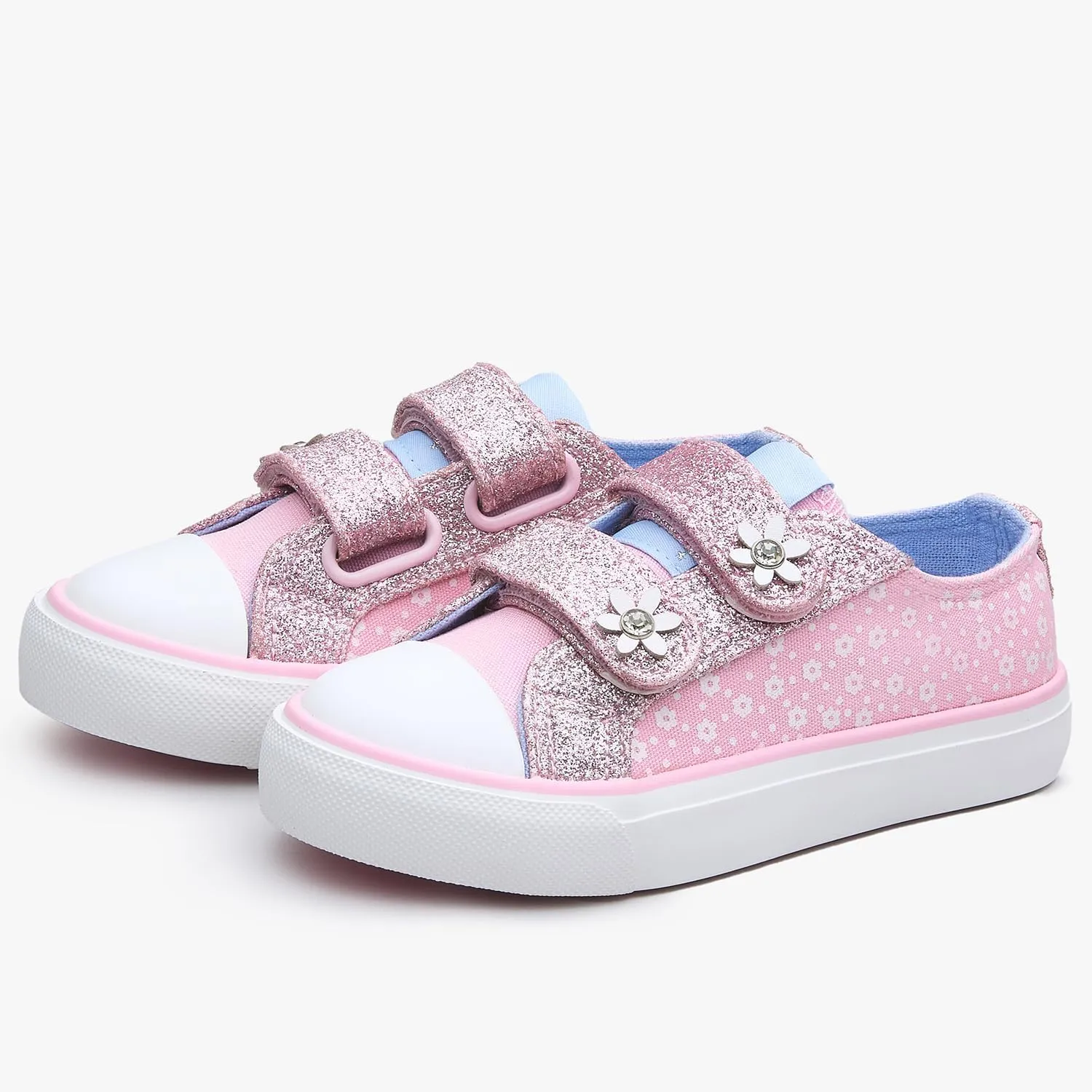Weestep Girls Glitter Low-Top Casual Canvas Shoes - Lightweight Fashion Sneakers for Toddler and Little Kid