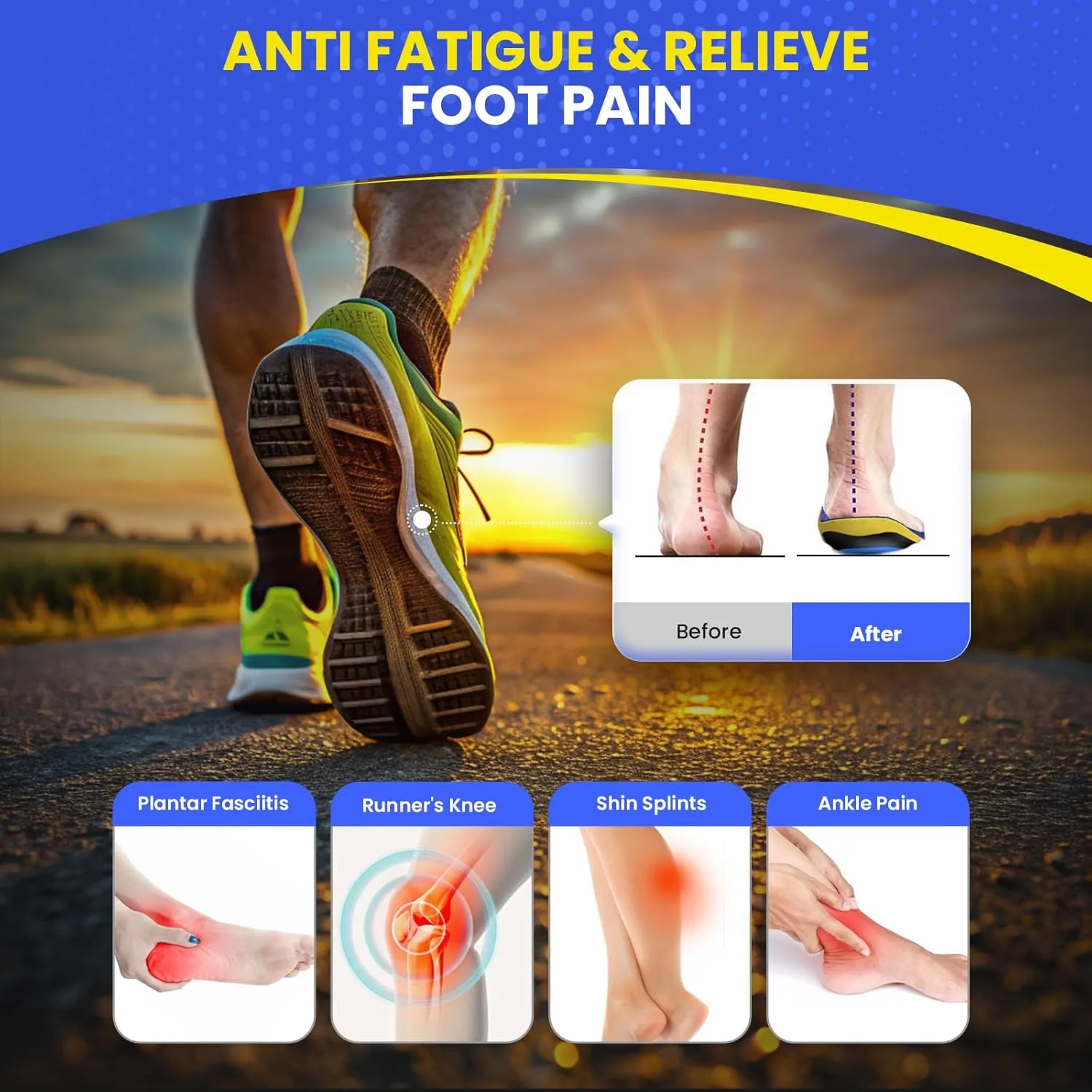 Welnove Plantar Fasciitis Insoles – Sport Arch Support Insoles for Running, Hiking & Standing All Day – Shock Absorption, Heel Pain Relief Heel Spur Insert for Sneakers & Boots(Black,XS)