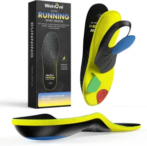 Welnove Plantar Fasciitis Insoles – Sport Arch Support Insoles for Running, Hiking & Standing All Day – Shock Absorption, Heel Pain Relief Heel Spur Insert for Sneakers & Boots(Black,XS)