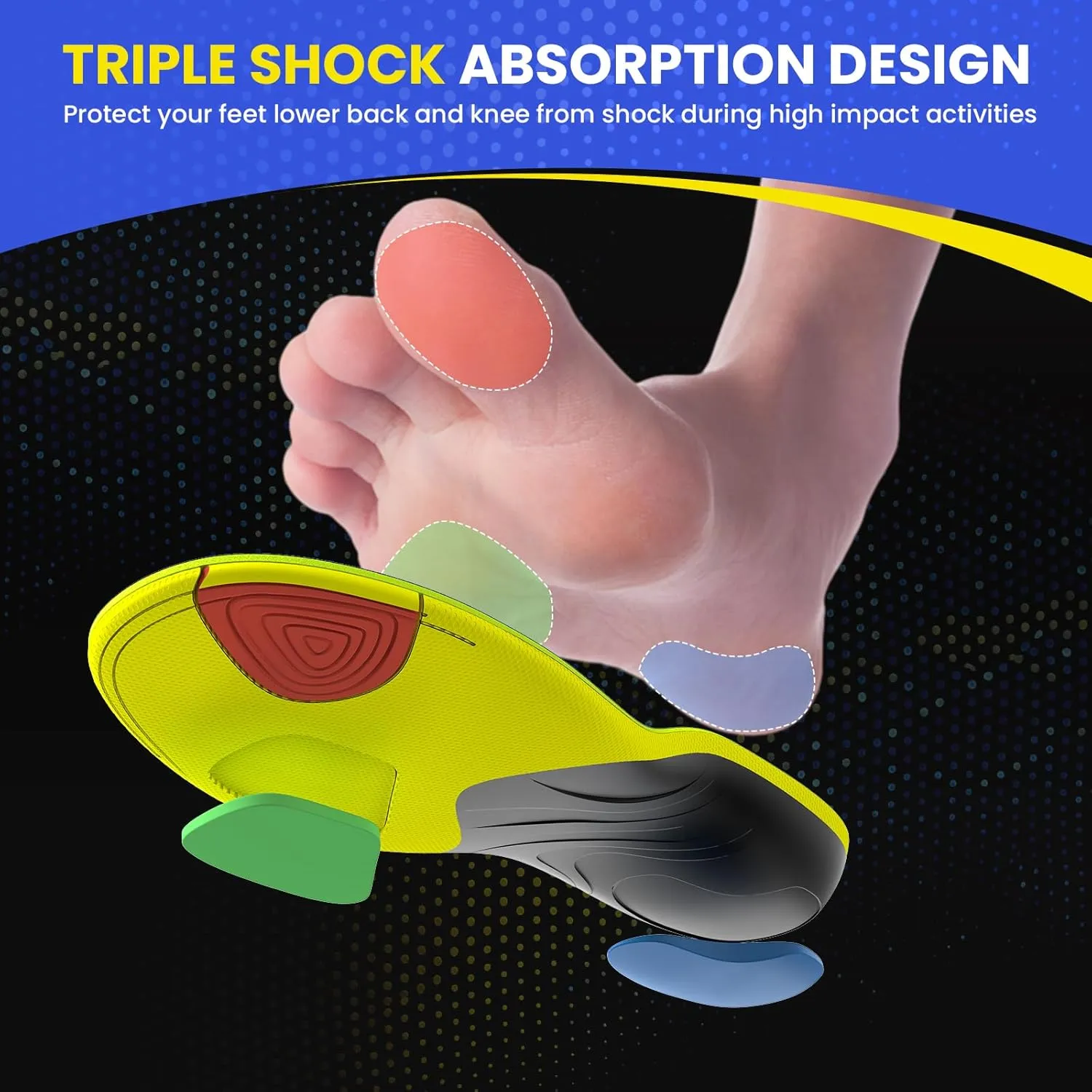 Welnove Plantar Fasciitis Insoles – Sport Arch Support Insoles for Running, Hiking & Standing All Day – Shock Absorption, Heel Pain Relief Heel Spur Insert for Sneakers & Boots(Black,XS)