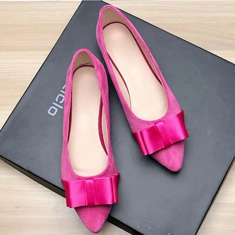 WENJIAZHIZHI Womens Sexy Pointy Toe Flats Shoes Satin Bow-Like Knot Ballerina Shoes Comfortable Office Lady Dress Low-Heel Loafers