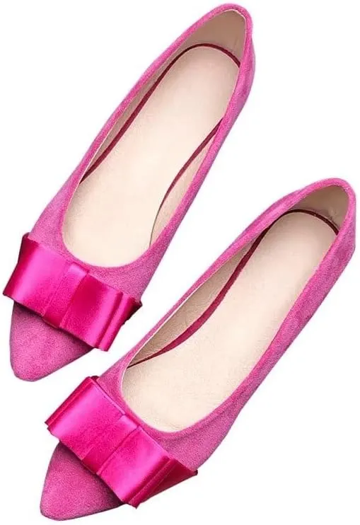 WENJIAZHIZHI Womens Sexy Pointy Toe Flats Shoes Satin Bow-Like Knot Ballerina Shoes Comfortable Office Lady Dress Low-Heel Loafers