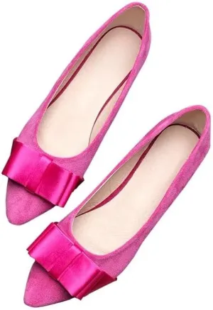 WENJIAZHIZHI Womens Sexy Pointy Toe Flats Shoes Satin Bow-Like Knot Ballerina Shoes Comfortable Office Lady Dress Low-Heel Loafers