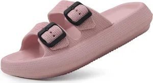 Weweya Sandals for Women and Men - Pillow Slippers - Double Buckle Adjustable Slides - EVA Flat Sandals