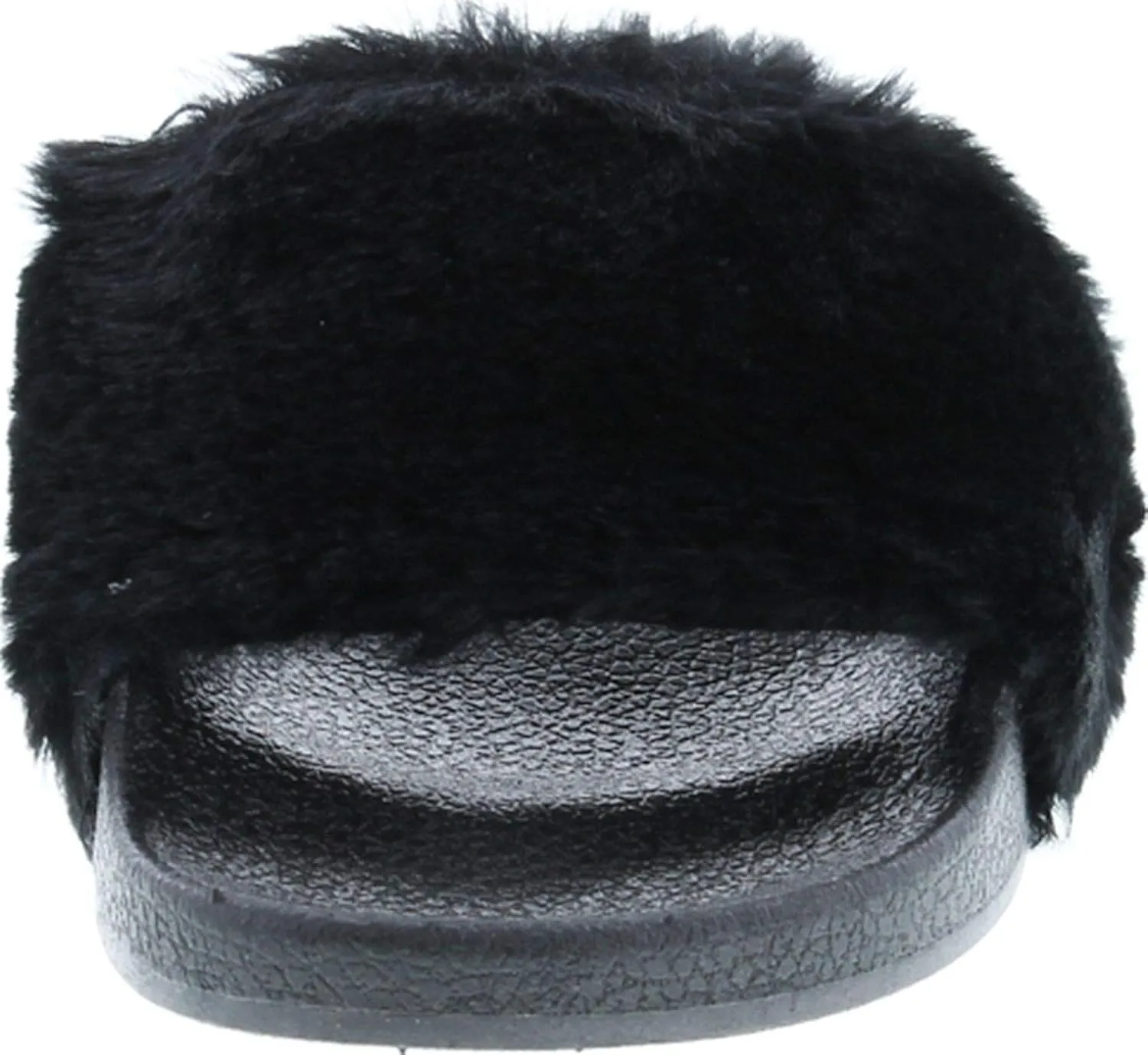 Wild Diva Matty-01 Open Toe Fluffy Fux Fur Rubber Molded Footbed Slides,Black,6