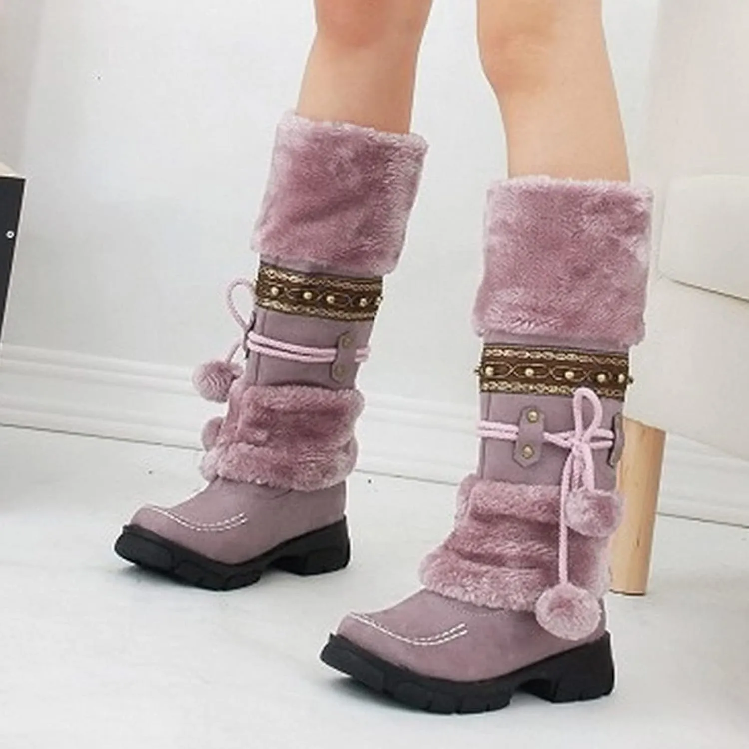 Winter Boots for Women Snow Waterproof Shoes Walking Comfortable Hiking Tennis Booties Furry Mid Calf Warm Lightweight