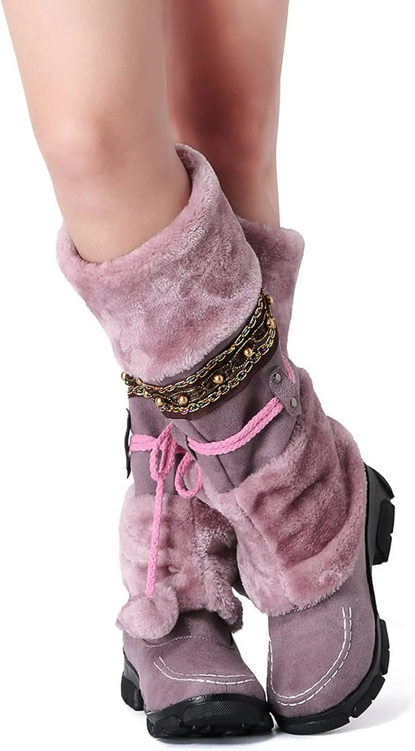 Winter Boots for Women Snow Waterproof Shoes Walking Comfortable Hiking Tennis Booties Furry Mid Calf Warm Lightweight