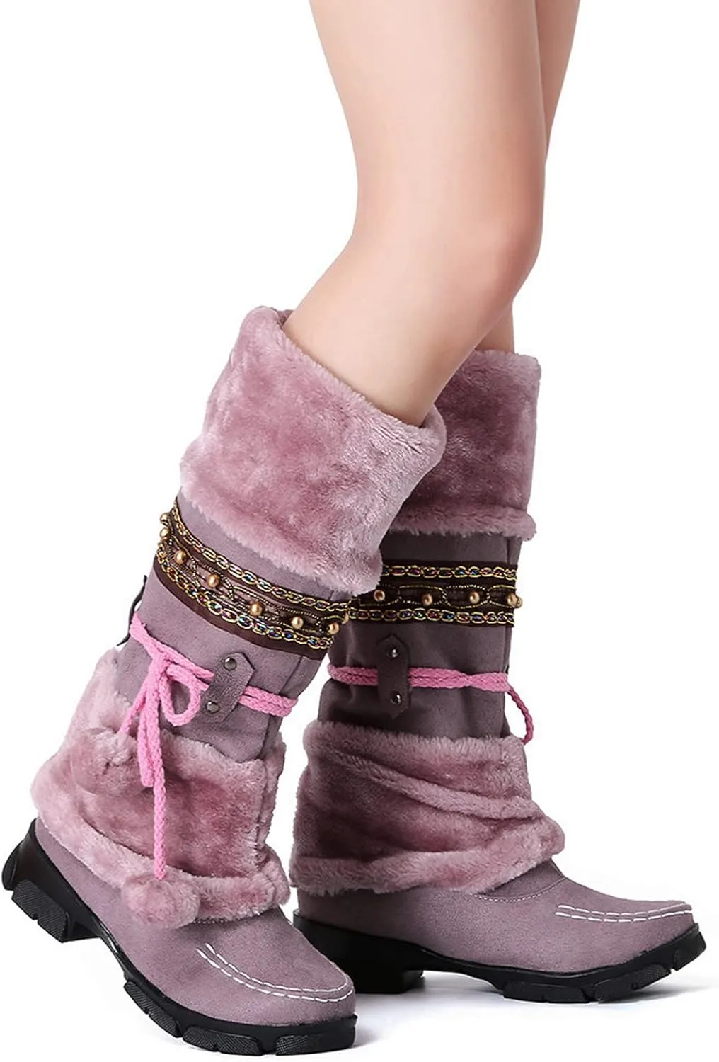 Winter Boots for Women Snow Waterproof Shoes Walking Comfortable Hiking Tennis Booties Furry Mid Calf Warm Lightweight