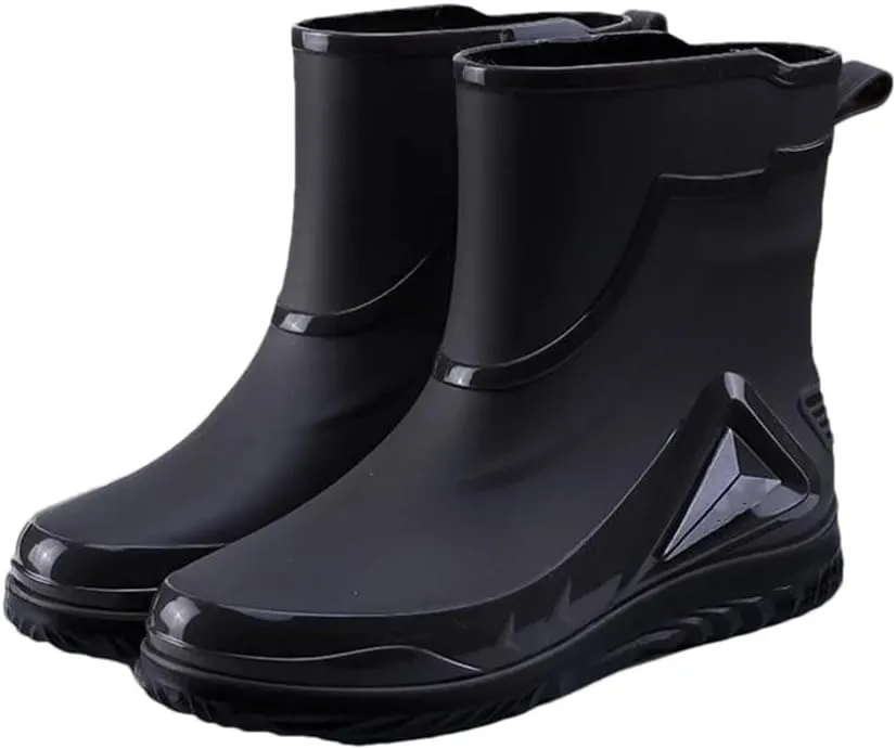 Wjnvfioo Men's Waterproof Drawstring Rain Boots Non-Slip Flat Fashion Rider Rain Boots