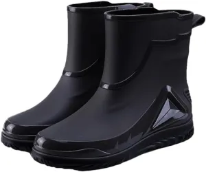 Wjnvfioo Men's Waterproof Drawstring Rain Boots Non-Slip Flat Fashion Rider Rain Boots