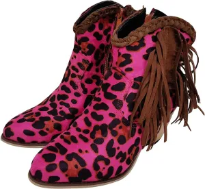 Women Ankle Boots Fashion Fringe Boots Retro Suede Block Heel Ankle Boots Sexy Pointed Toe Leopard Ankle Boots Casual Chelsea Boots Pull-On Biker Boots Outdoor Shoes