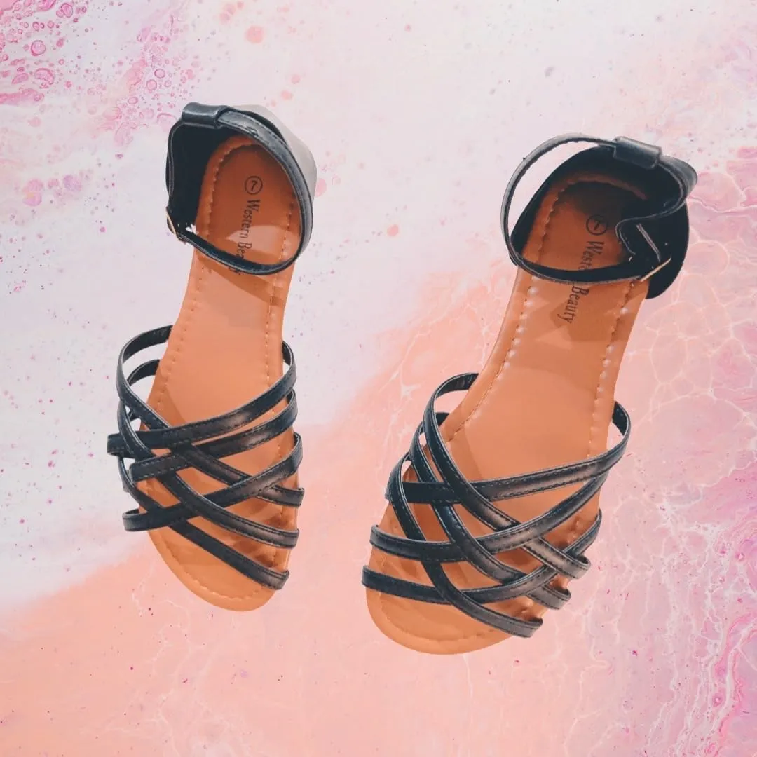 Women Casual Flat Strappy Sandals w/Ankle Straps