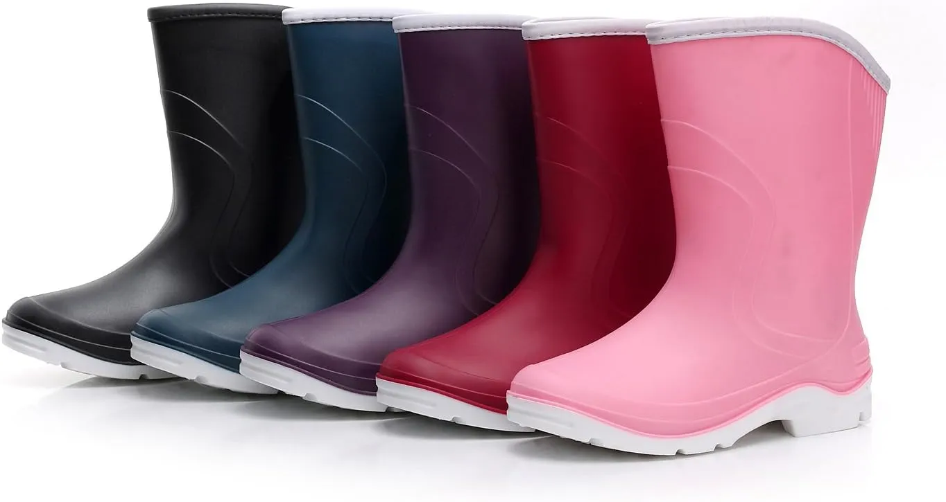 Women Half Calf Ankle Rubber Rainboots 2 Color Waterproof Boots for Garden Rain Round Toe Rainboots