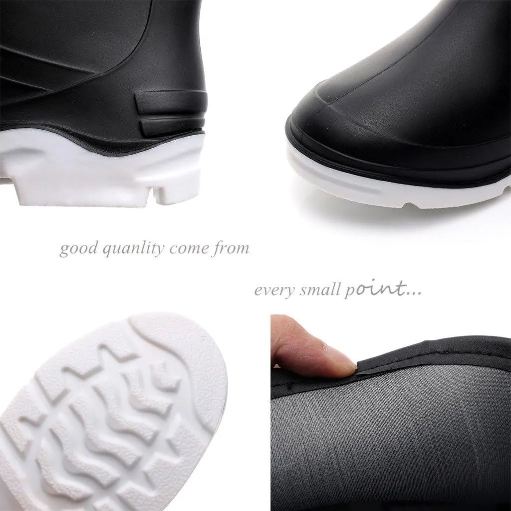Women Half Calf Ankle Rubber Rainboots 2 Color Waterproof Boots for Garden Rain Round Toe Rainboots