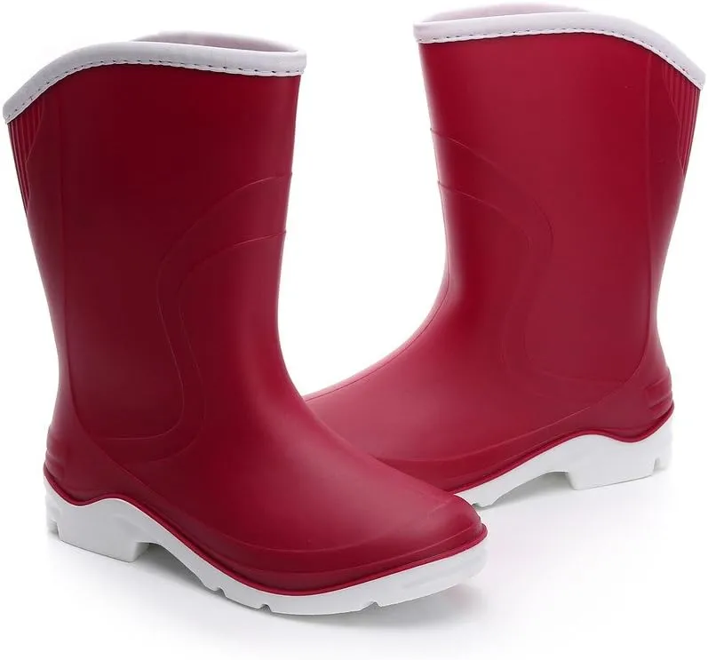 Women Half Calf Ankle Rubber Rainboots 2 Color Waterproof Boots for Garden Rain Round Toe Rainboots